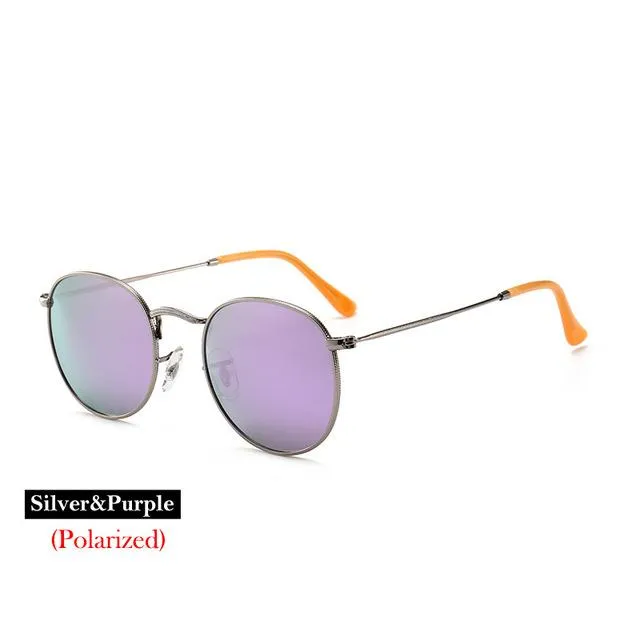 100% Polarized Unisex Round Alloy Frame Photochromic Designer Sunglasses