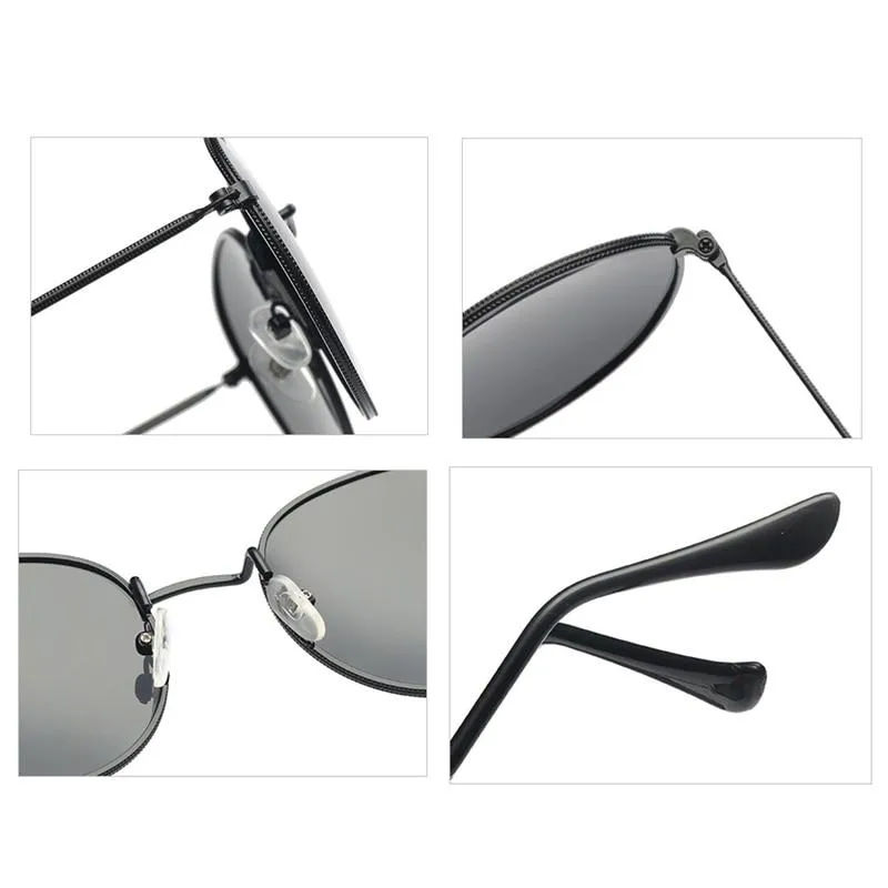 100% Polarized Unisex Round Alloy Frame Photochromic Designer Sunglasses