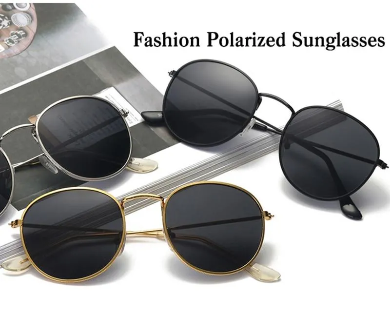 100% Polarized Unisex Round Alloy Frame Photochromic Designer Sunglasses