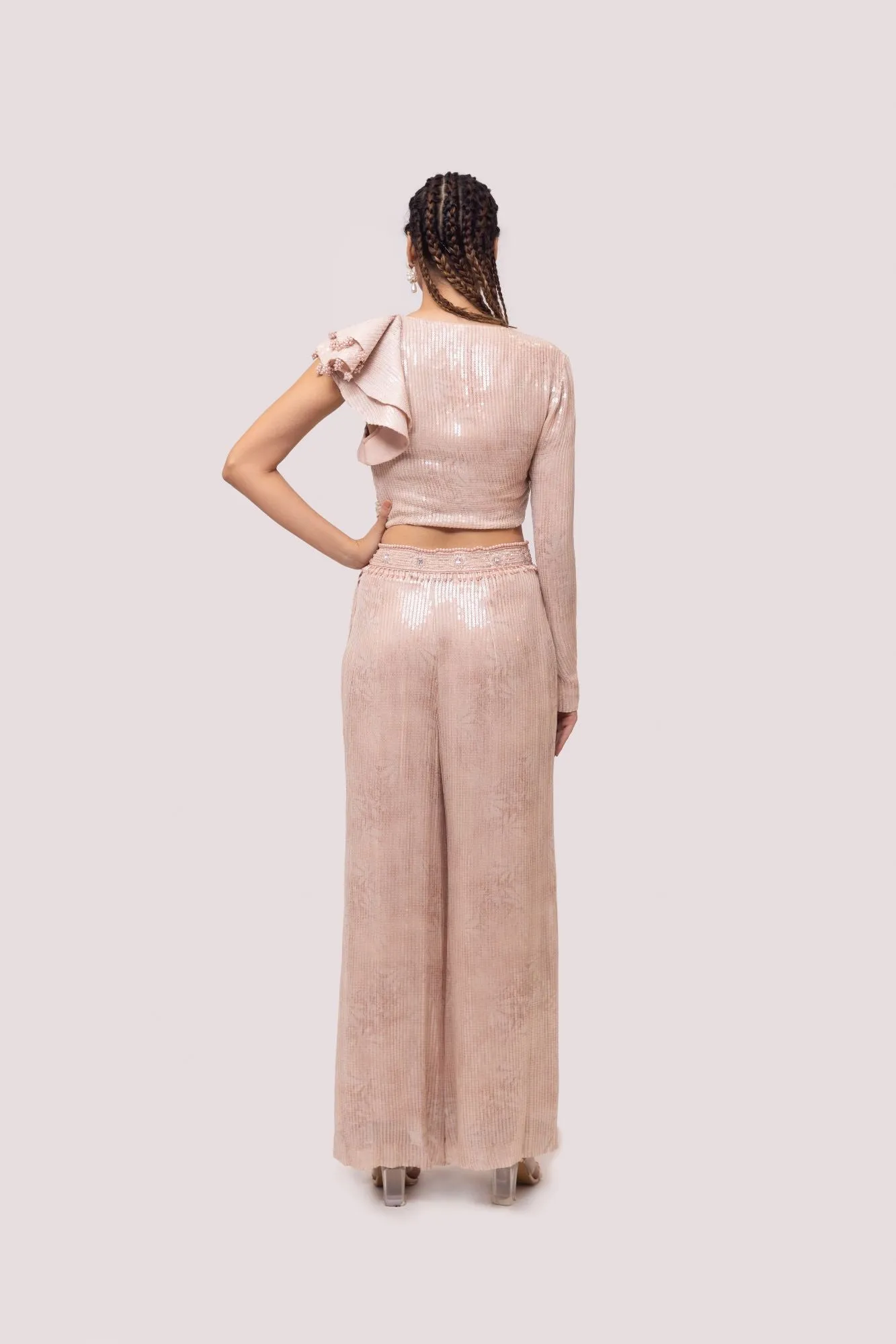 50Z970-RO Peach Contemporary Sequinned Co-Ord Set