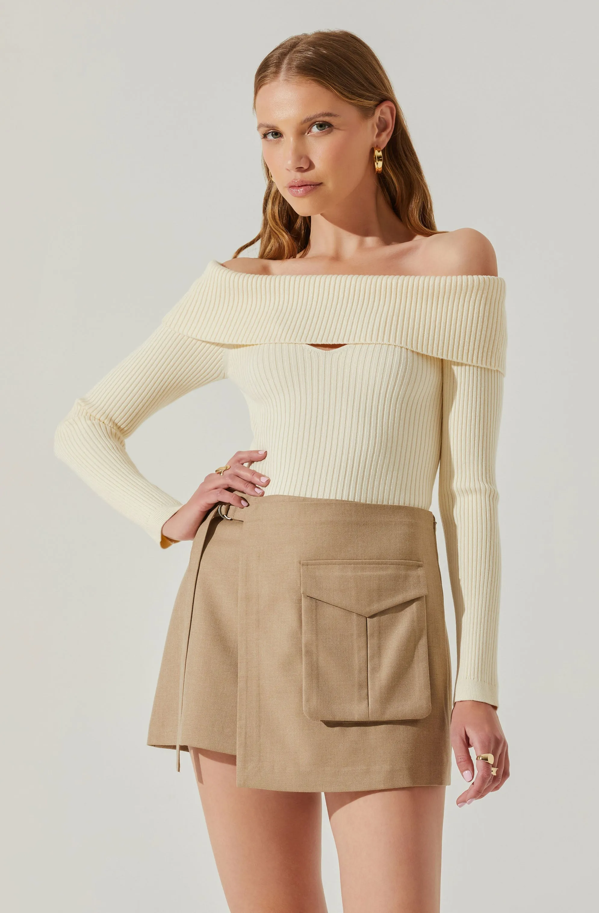 Ainsley Ribbed Off Shoulder Sweater