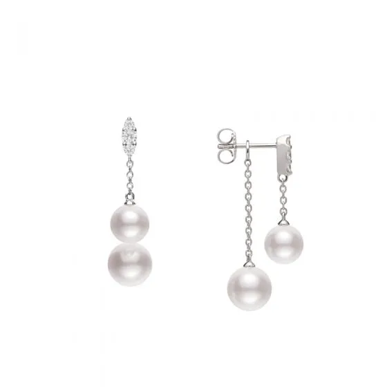 Akoya A  Pearl Drop Earrings with Diamonds