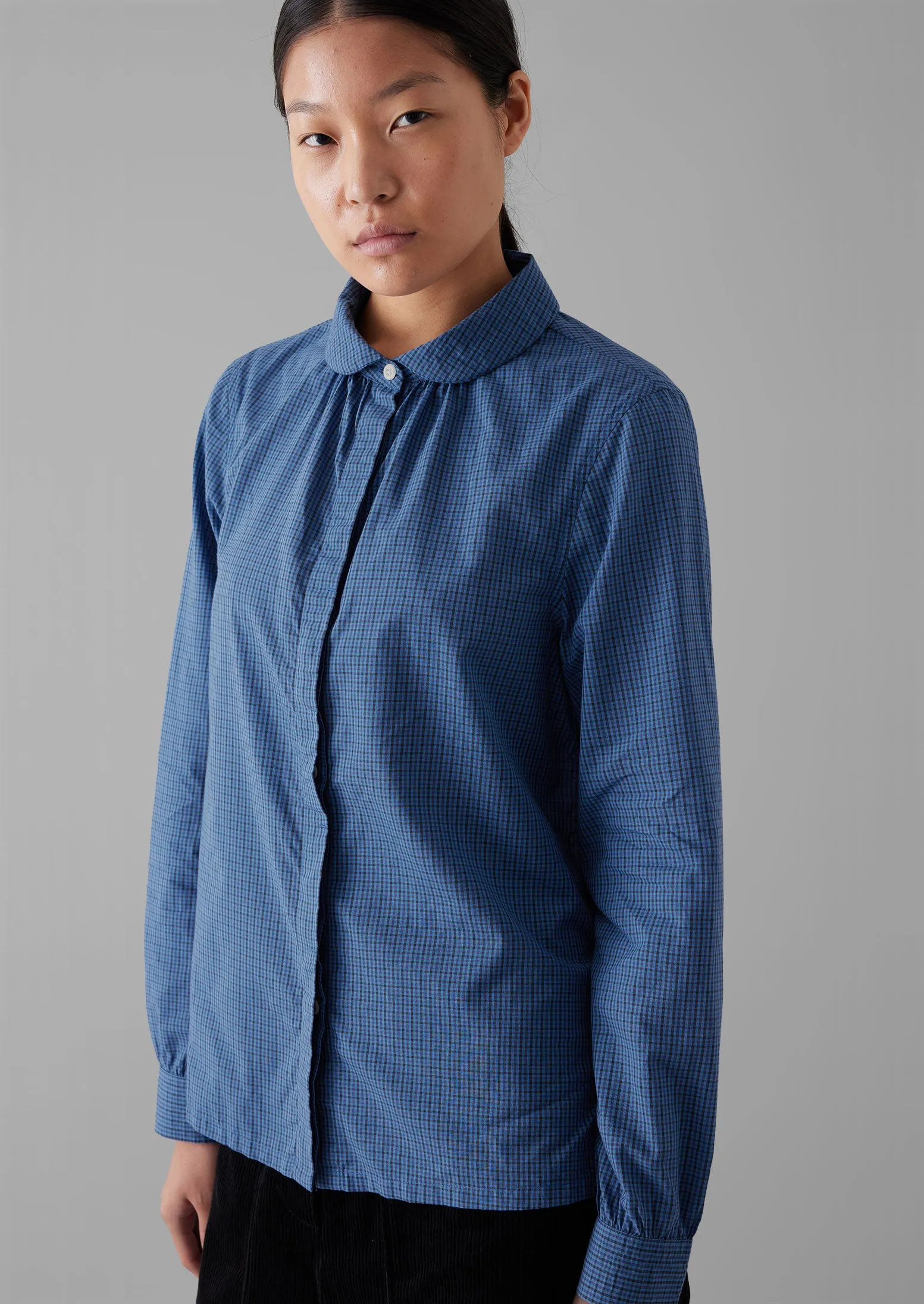 Anja Check Cotton Shirt | Slate/Dark Cornflower