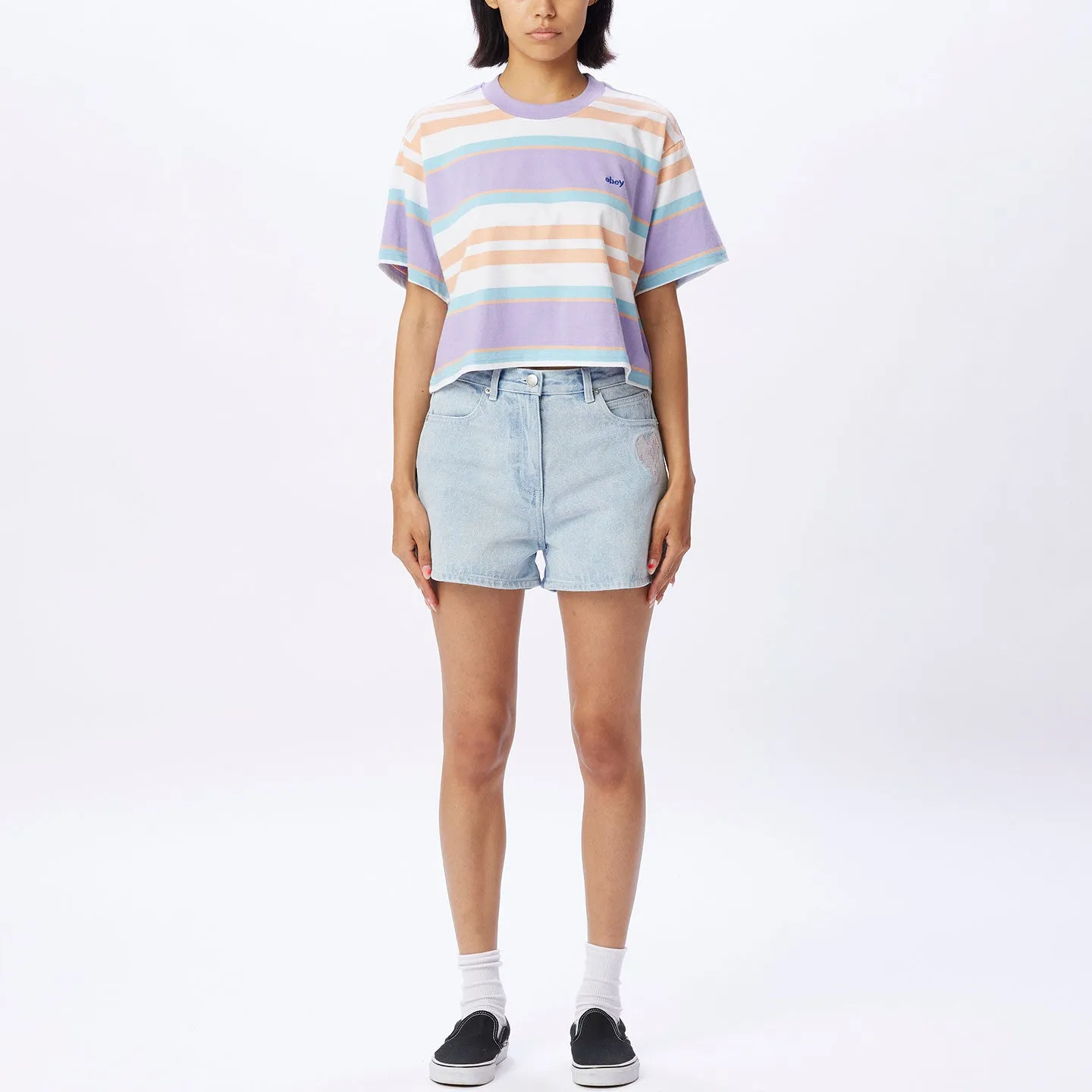 Arielia Stripe Cropped Tee - Digital lavender multi