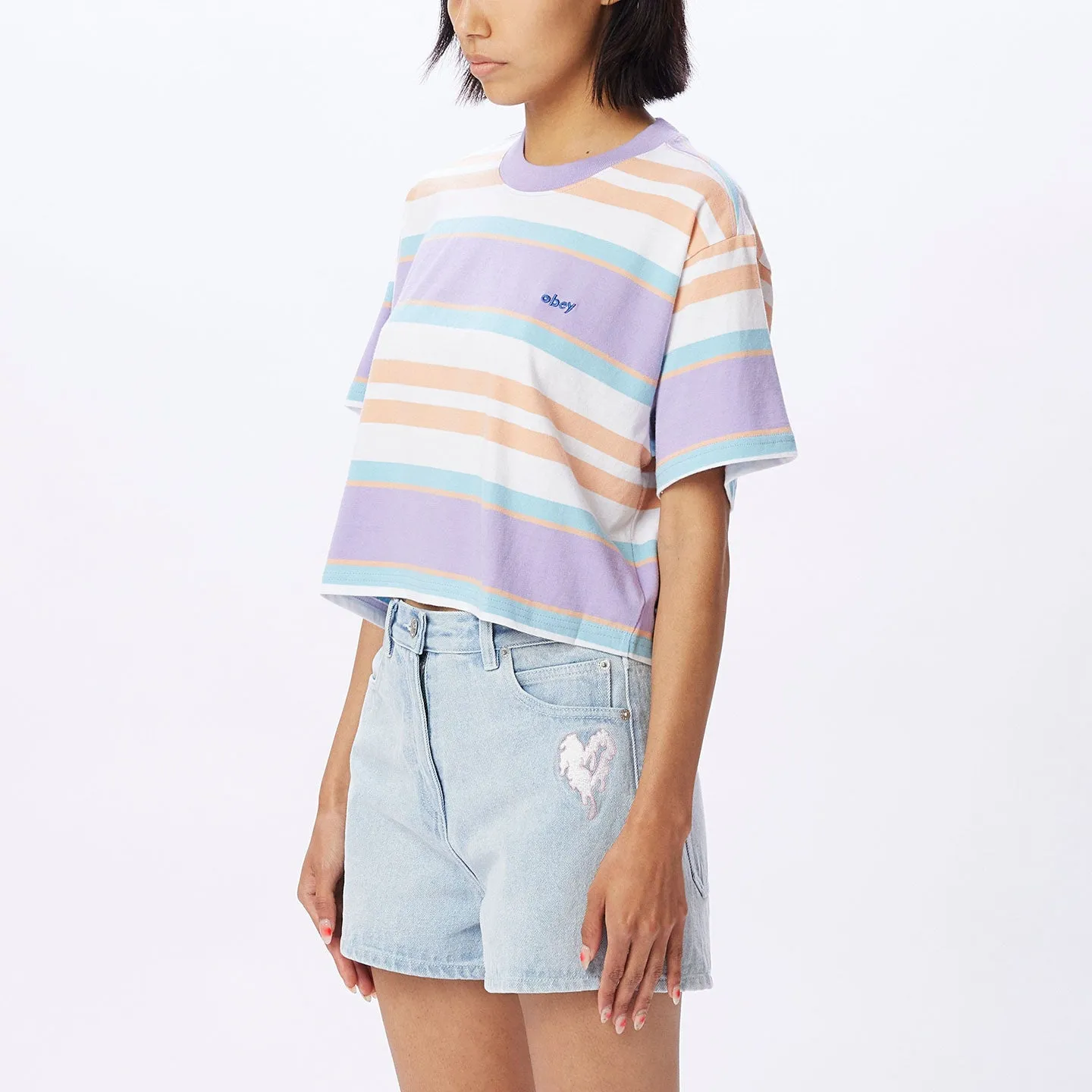 Arielia Stripe Cropped Tee - Digital lavender multi