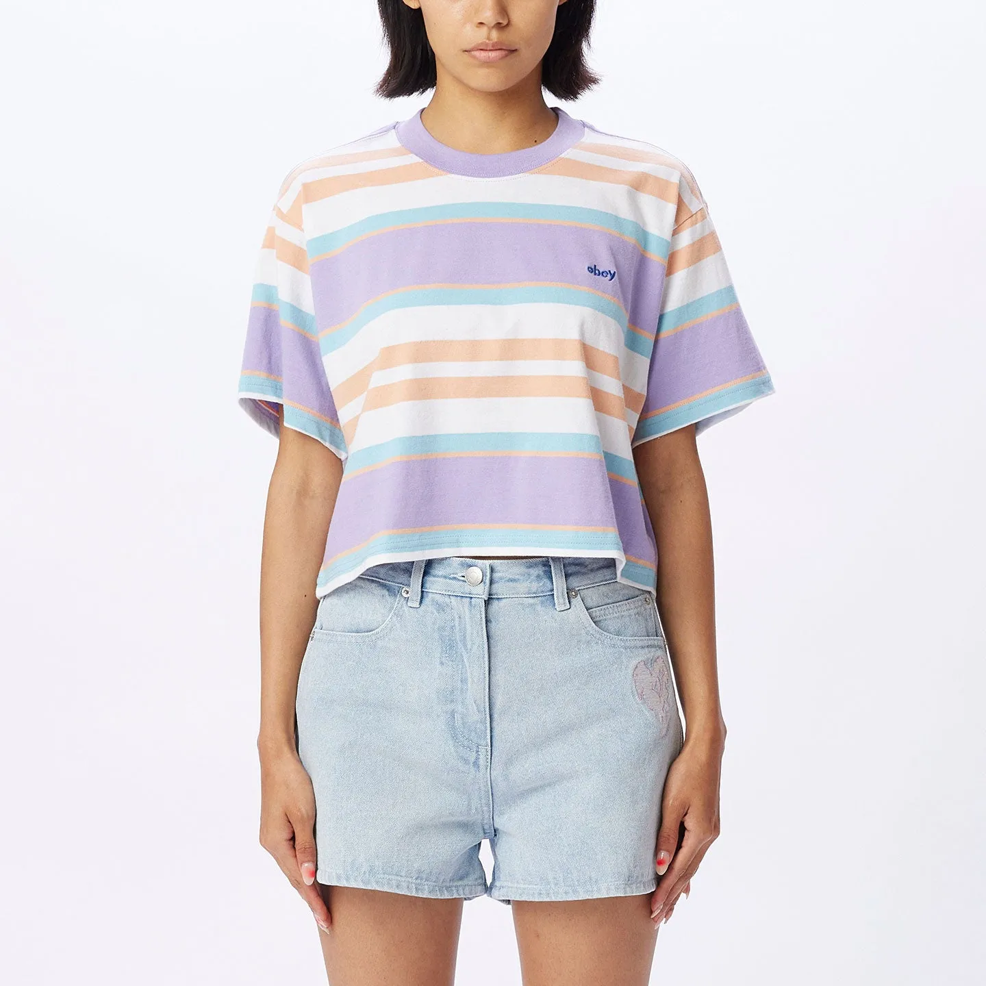 Arielia Stripe Cropped Tee - Digital lavender multi