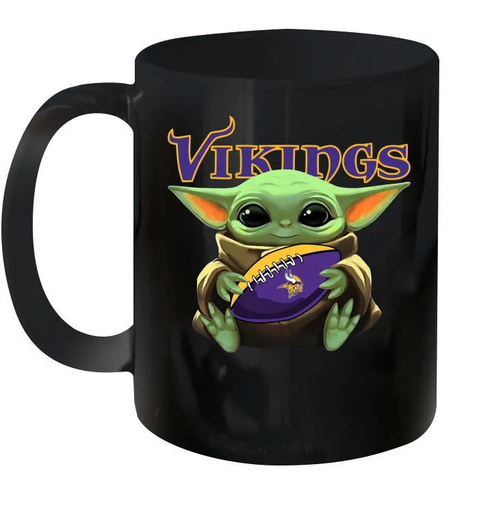 Baby Yoda Loves The Minnesota Vikings Star Wars Baby Yoda Hugs Vikings NFL Ceramic Mug 11oz