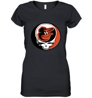 Baltimore Orioles Grateful Dead Steal Your Face Baseball Womens V-Neck T-Shirt