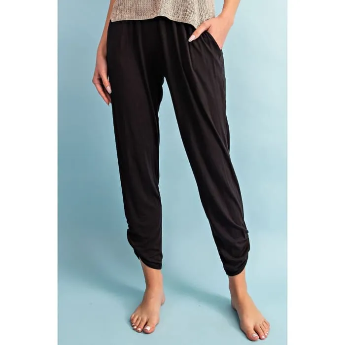 Black Shirred Ankle Lounge Pants