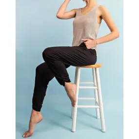 Black Shirred Ankle Lounge Pants