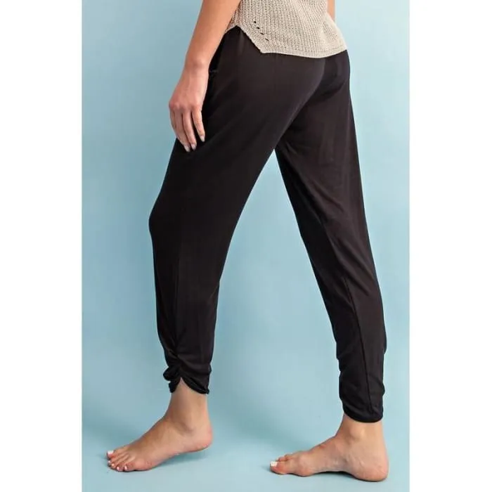 Black Shirred Ankle Lounge Pants