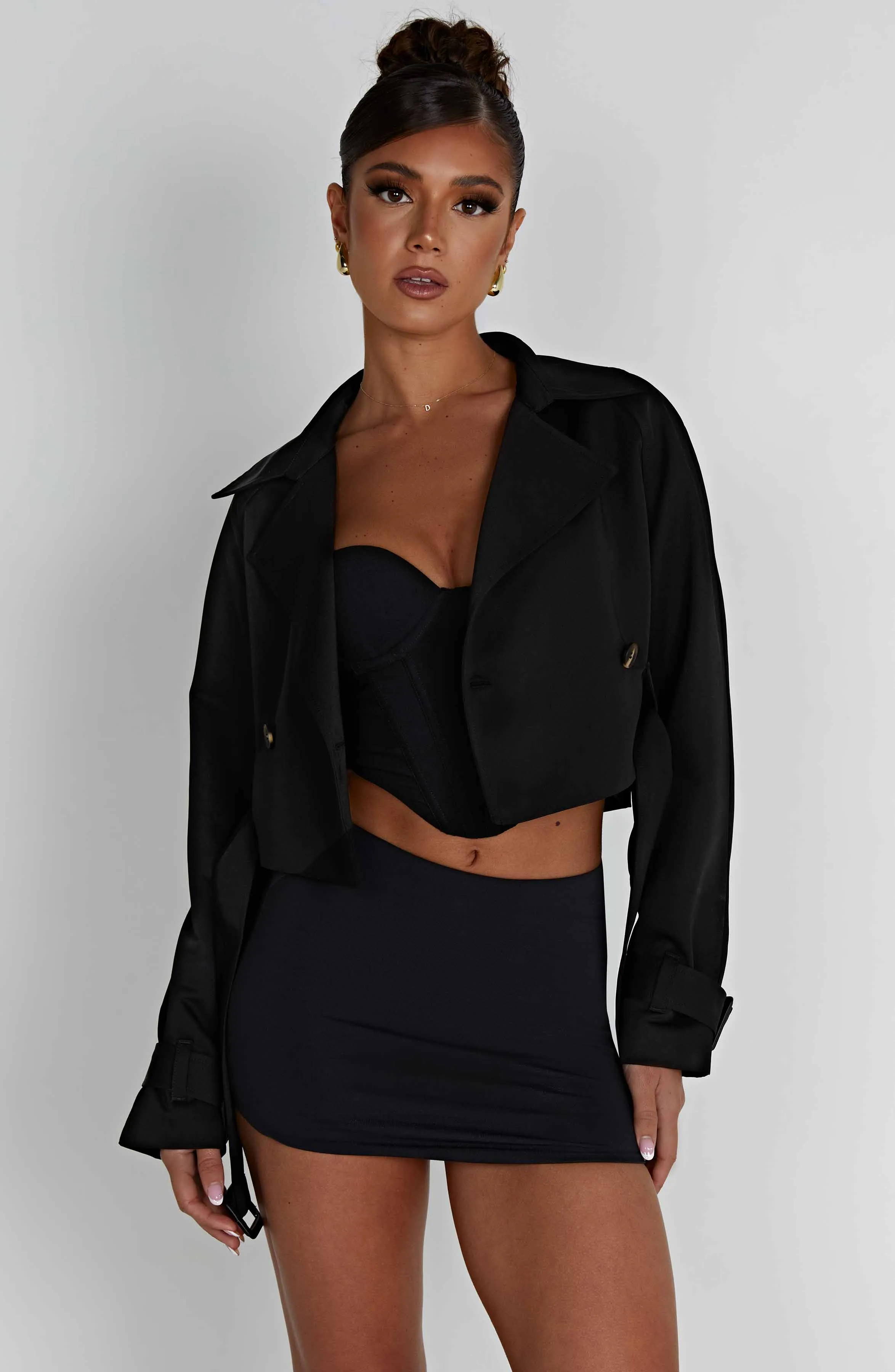 Caprice Cropped Trench Coat - Black