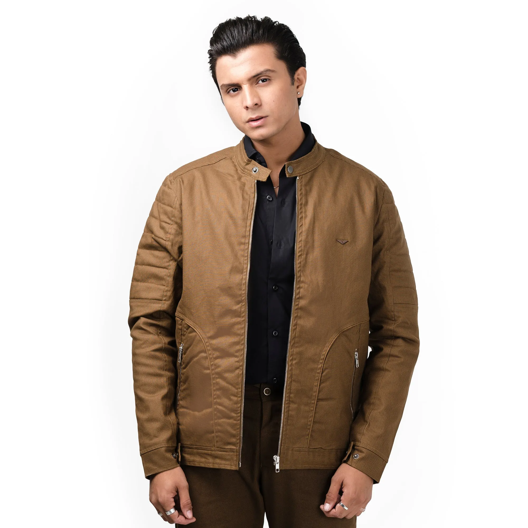 Cotton Checkered Jacket-Brown