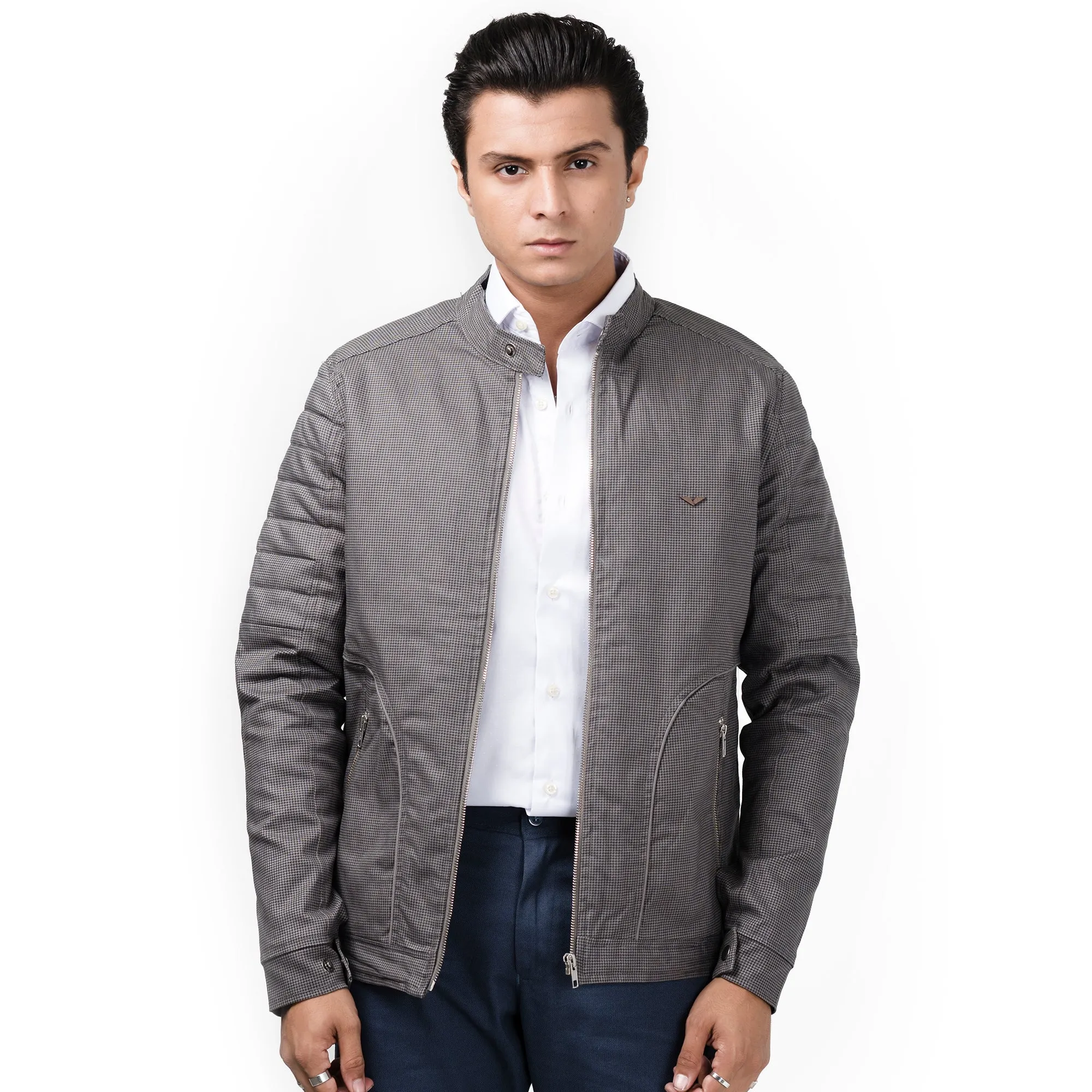 Cotton Checkered Jacket-Grey