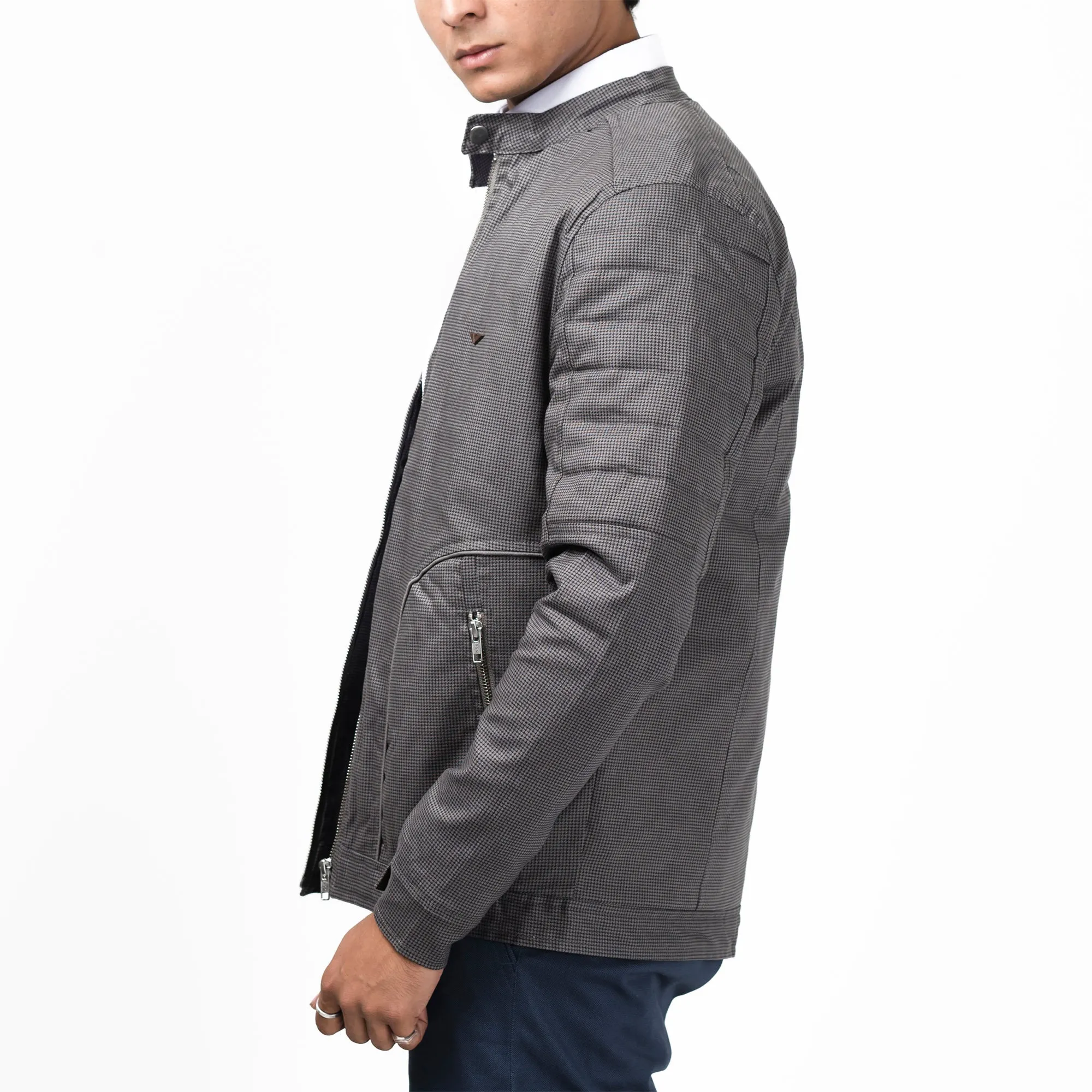 Cotton Checkered Jacket-Grey