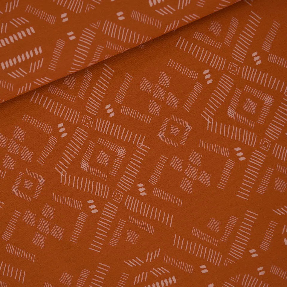 Cotton French Terry Print in Pumpkin Hatching  | Summer 2023 Collection