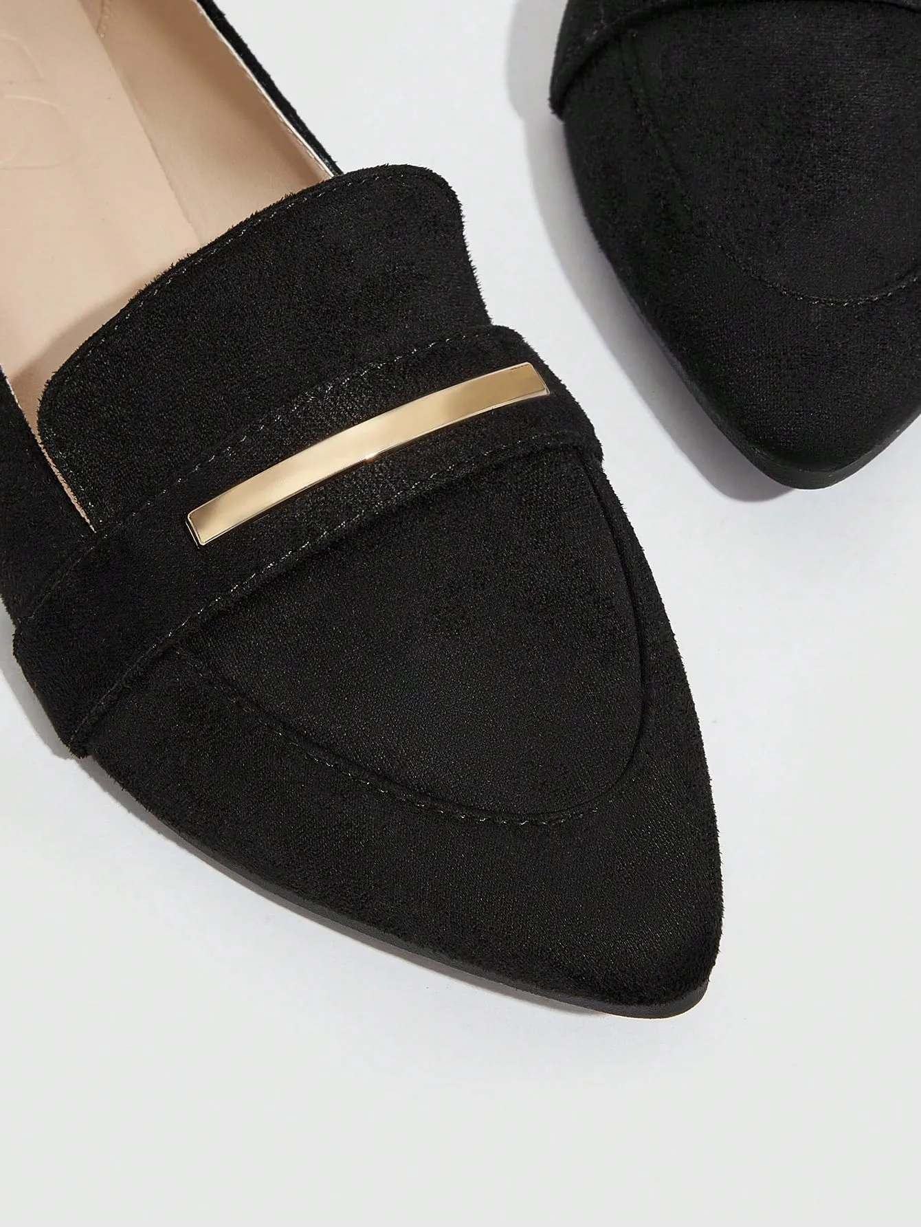 CUCCOO BIZCHIC Women Metal Decor Loafers, Elegant Faux Suede Black Flats For Summer Vacation Shoes Summer Sale Back To School Shoes College Student Shoes