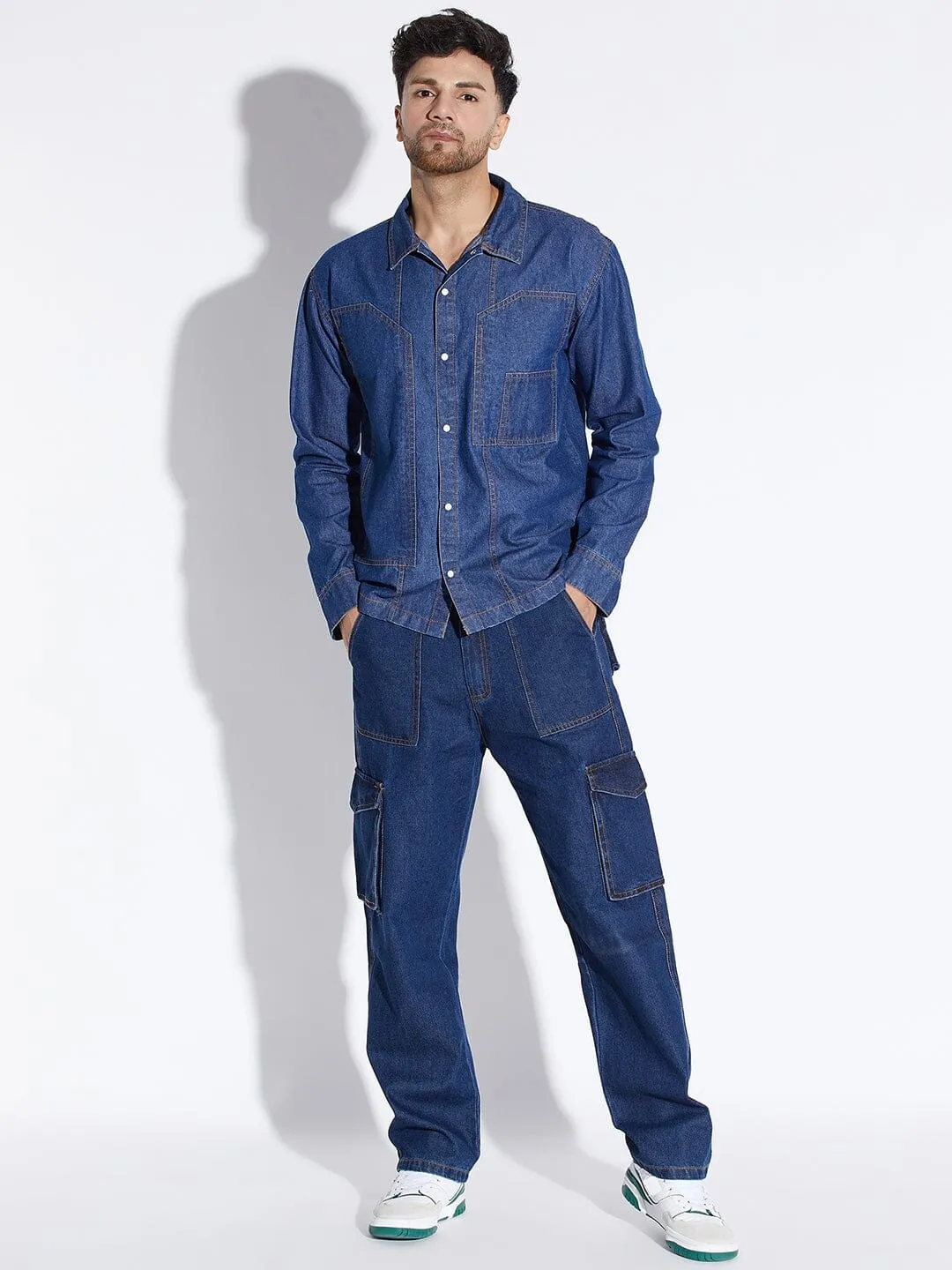 Dark Wash Carpenter Shirt and Jeans Combo Clothing Set