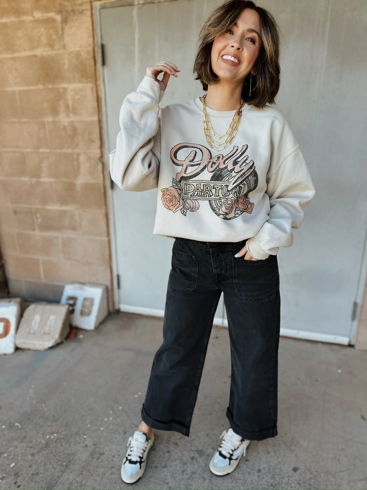 Dolly Parton Rose Record Sand Thrifted Graphic Sweatshirt | FINAL SALE