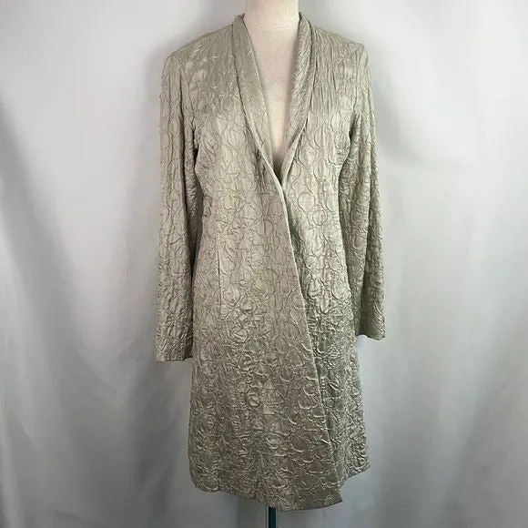 Eileen FisherNWT Cream Textured Silk Long Jacket