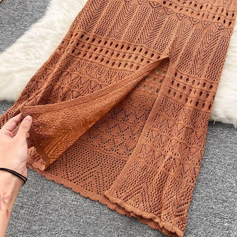 Esme Crochet Coord Set in Brown