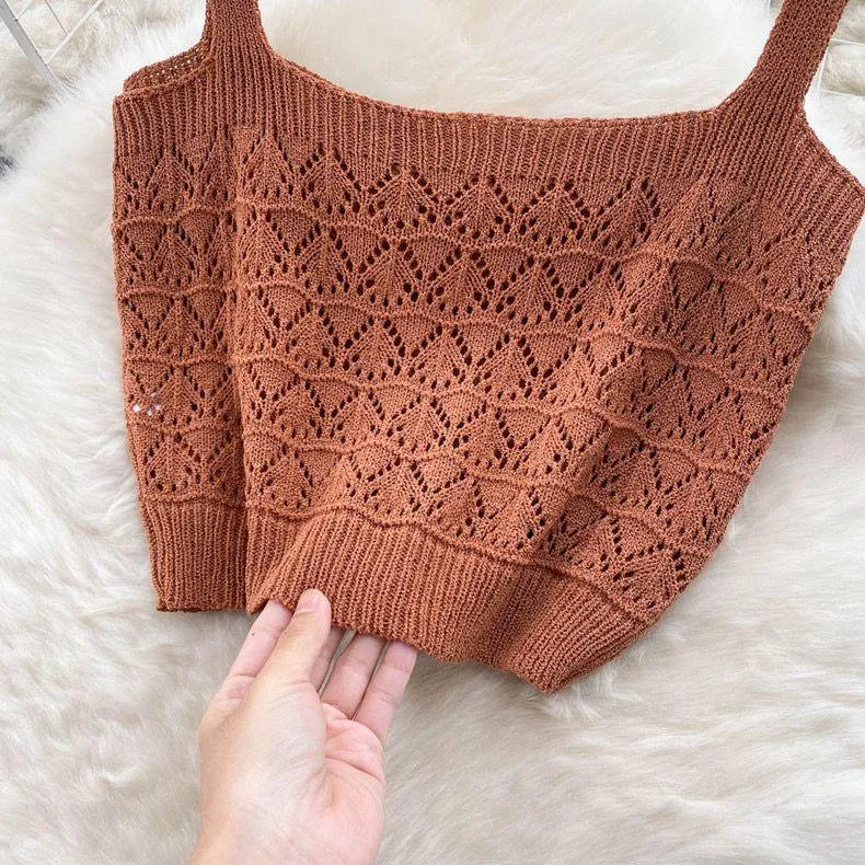 Esme Crochet Coord Set in Brown