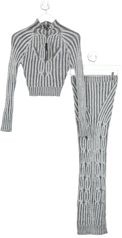 Fashion Nova Grey Pumpkin Spiced Sweater Skirt Set UK XS