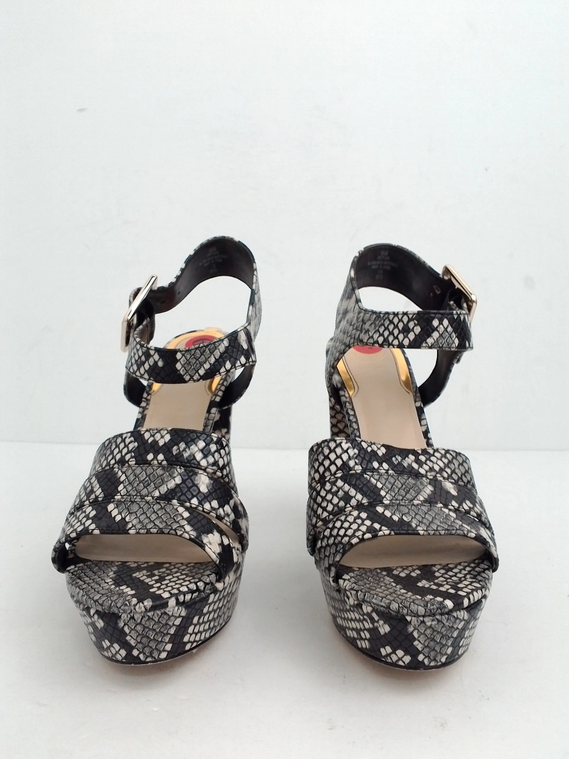 Guess Women's Lyah Grey Snake Print Heeled Platform Sandal Size 6.5 M