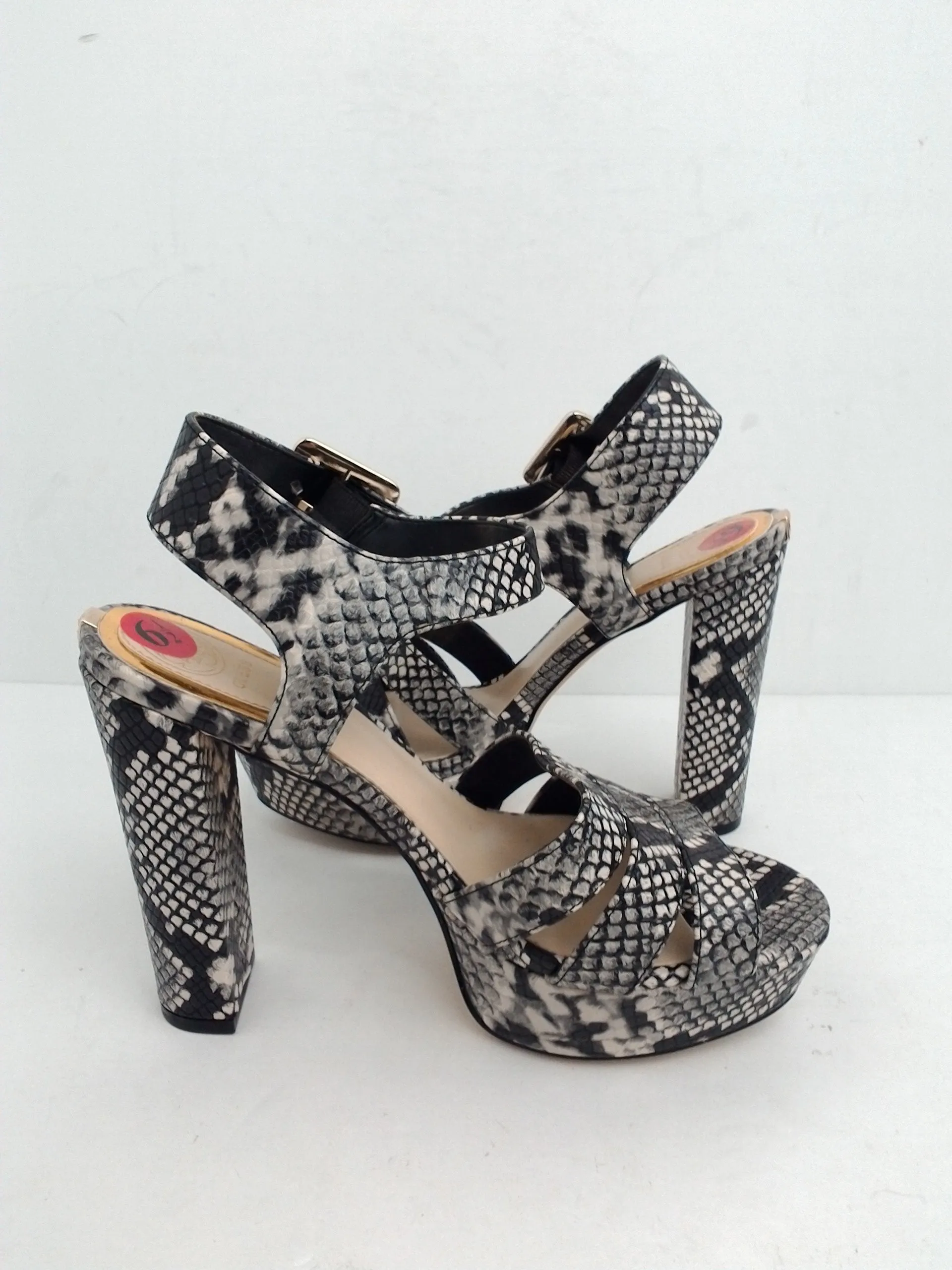 Guess Women's Lyah Grey Snake Print Heeled Platform Sandal Size 6.5 M