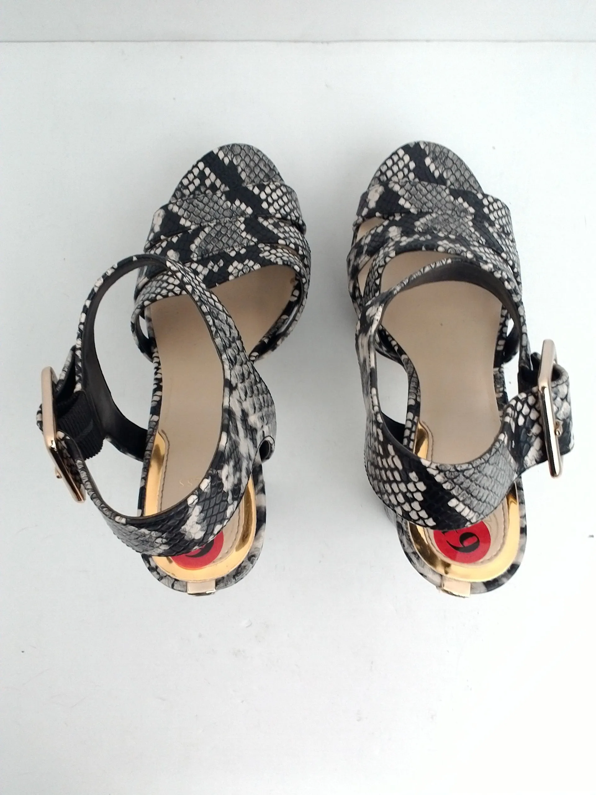 Guess Women's Lyah Grey Snake Print Heeled Platform Sandal Size 6.5 M