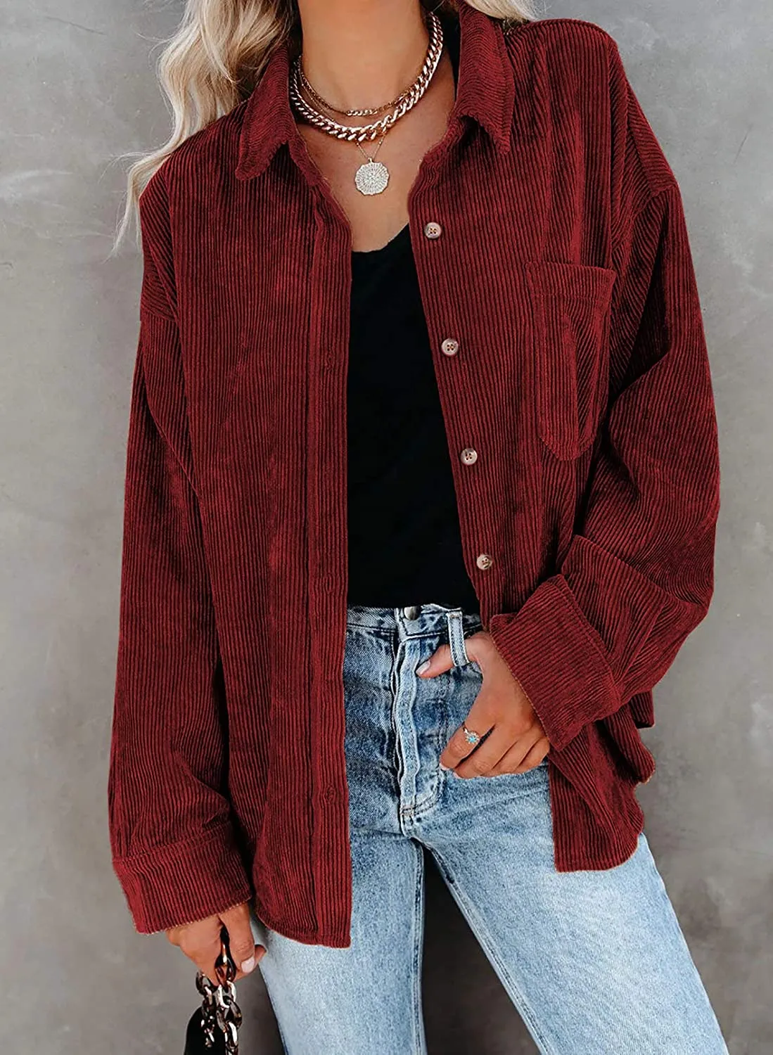 Haute Edition Women's Slouchy Oversized Corduroy Shirt Jacket