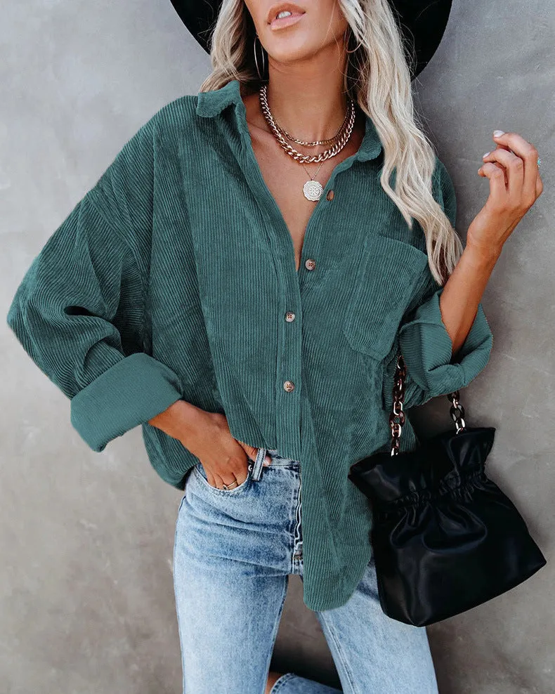 Haute Edition Women's Slouchy Oversized Corduroy Shirt Jacket