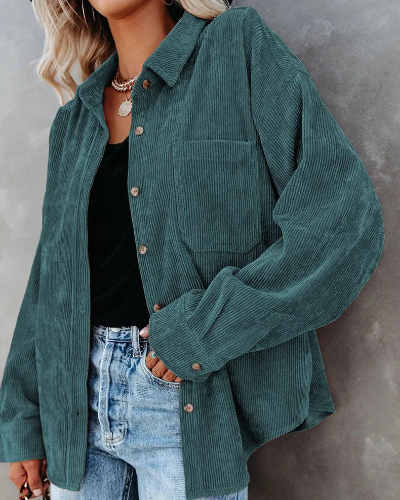 Haute Edition Women's Slouchy Oversized Corduroy Shirt Jacket