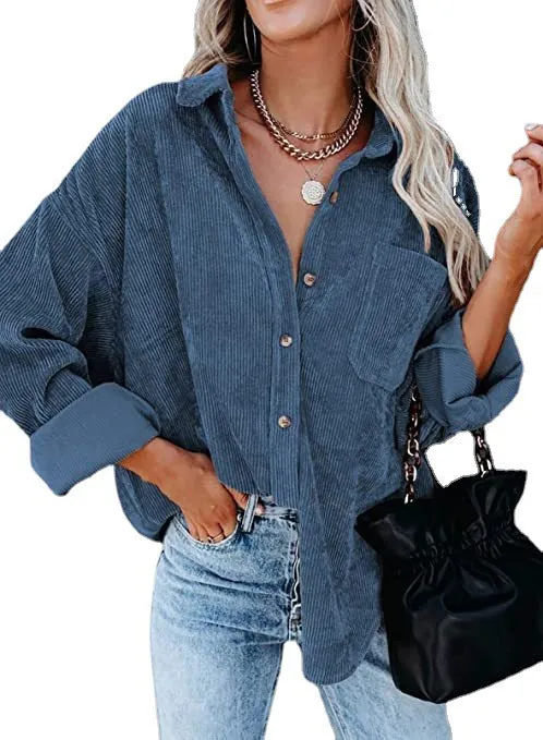 Haute Edition Women's Slouchy Oversized Corduroy Shirt Jacket