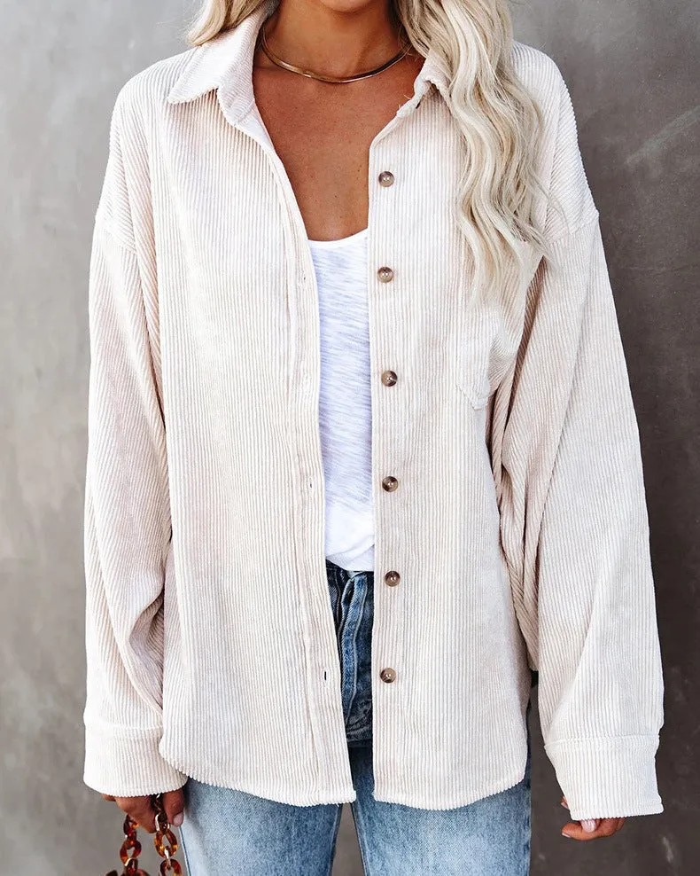 Haute Edition Women's Slouchy Oversized Corduroy Shirt Jacket