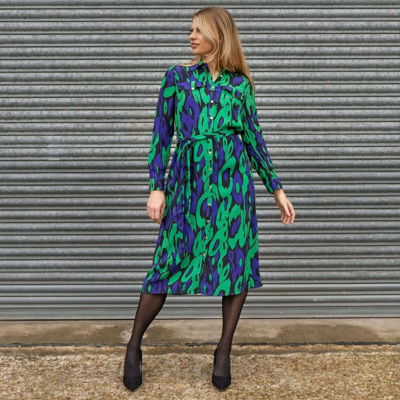 Karen Millen Green Leopard Print Lightweight Midi Shirt Dresses