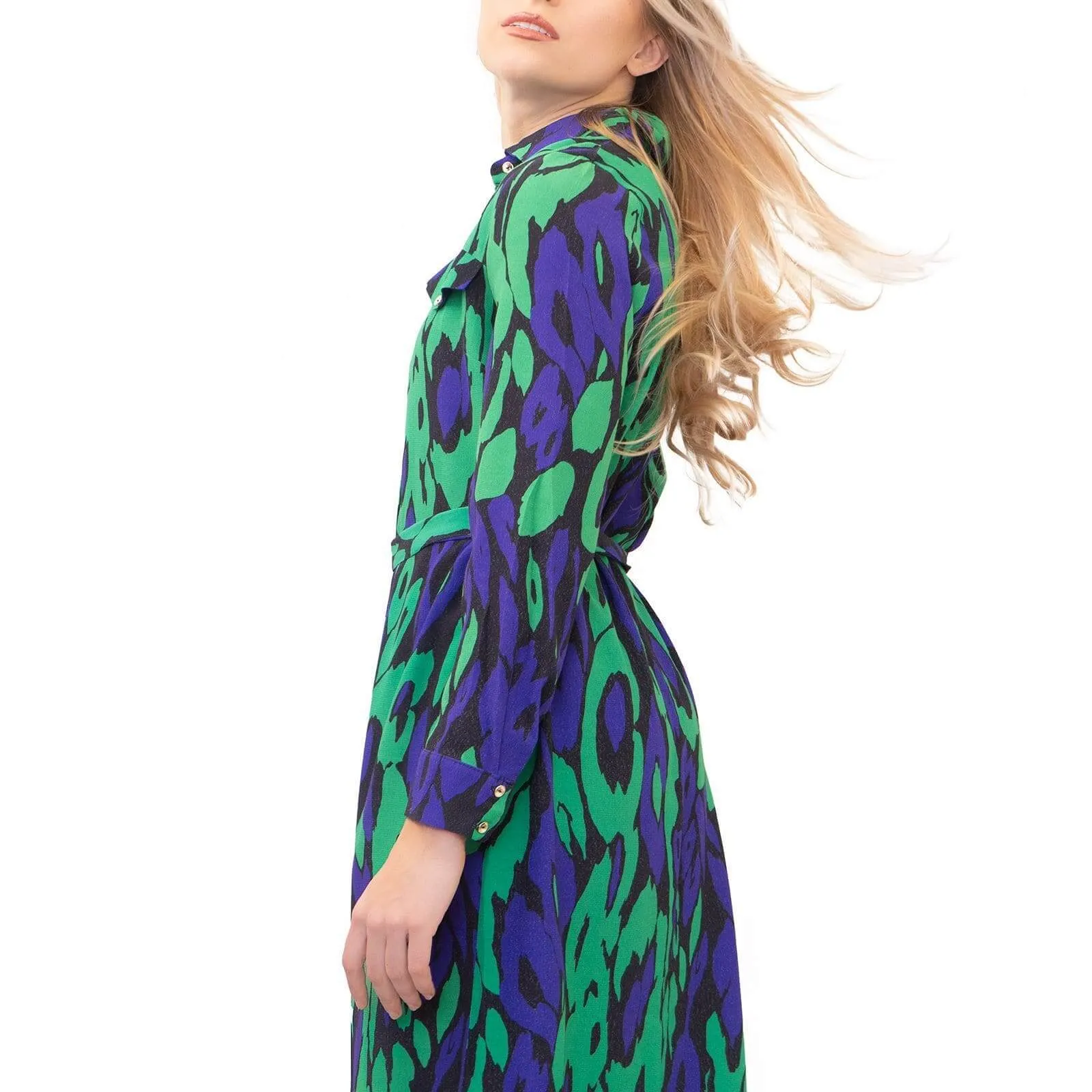 Karen Millen Green Leopard Print Lightweight Midi Shirt Dresses