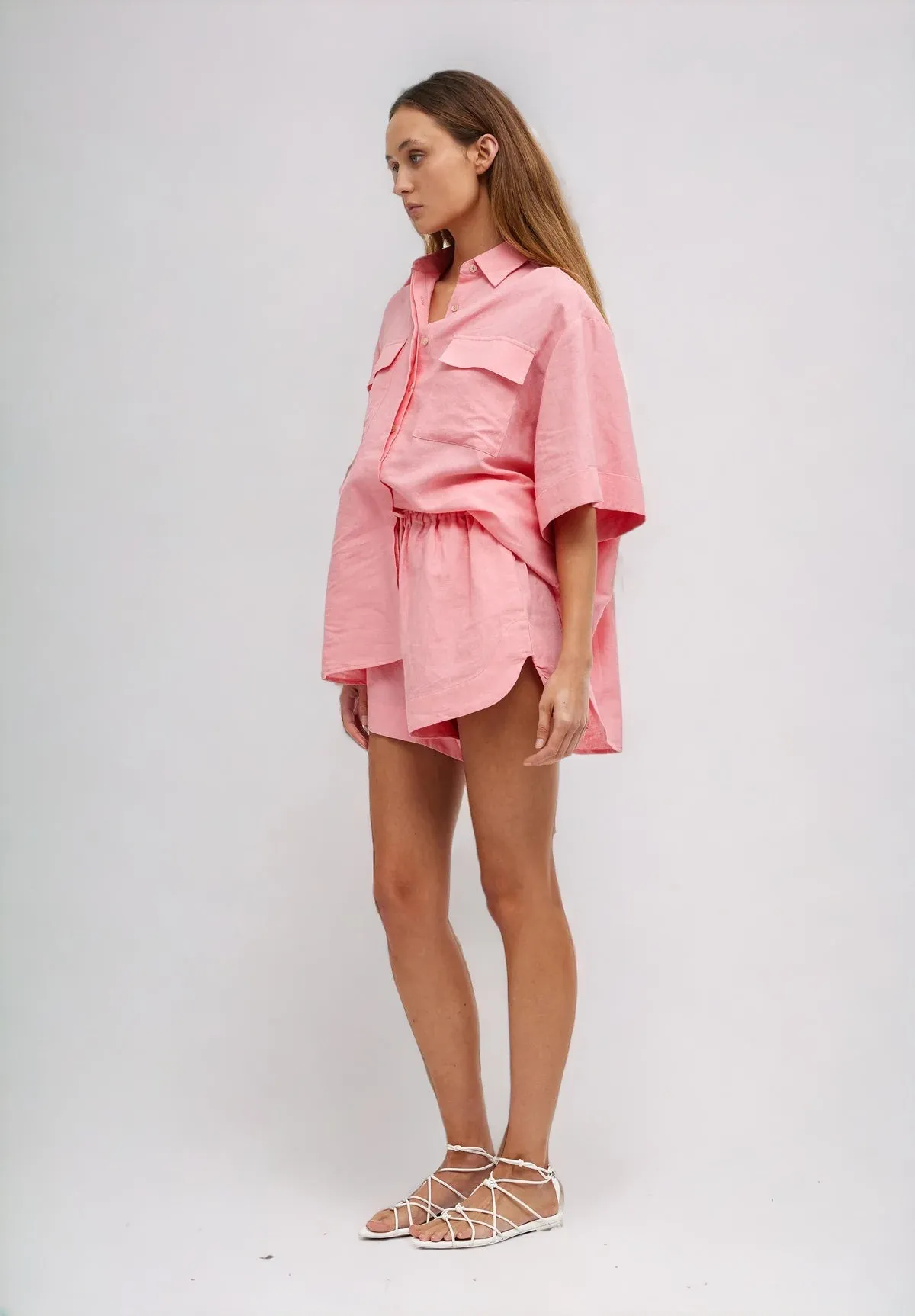 Kinney- Juniper Shirt in Coral Pink