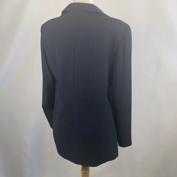 Lafayette 148 Navy Pin Striped Long Line Jacket