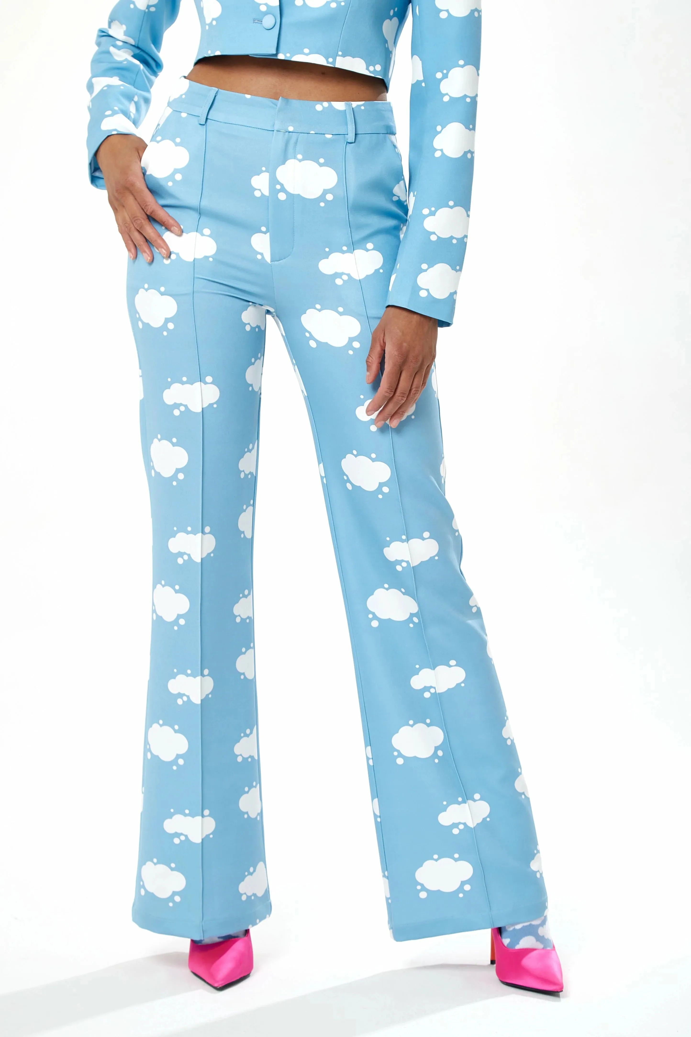 Liquorish Cloud Print Suit Trousers In Blue