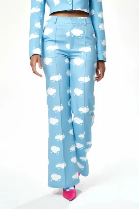 Liquorish Cloud Print Suit Trousers In Blue