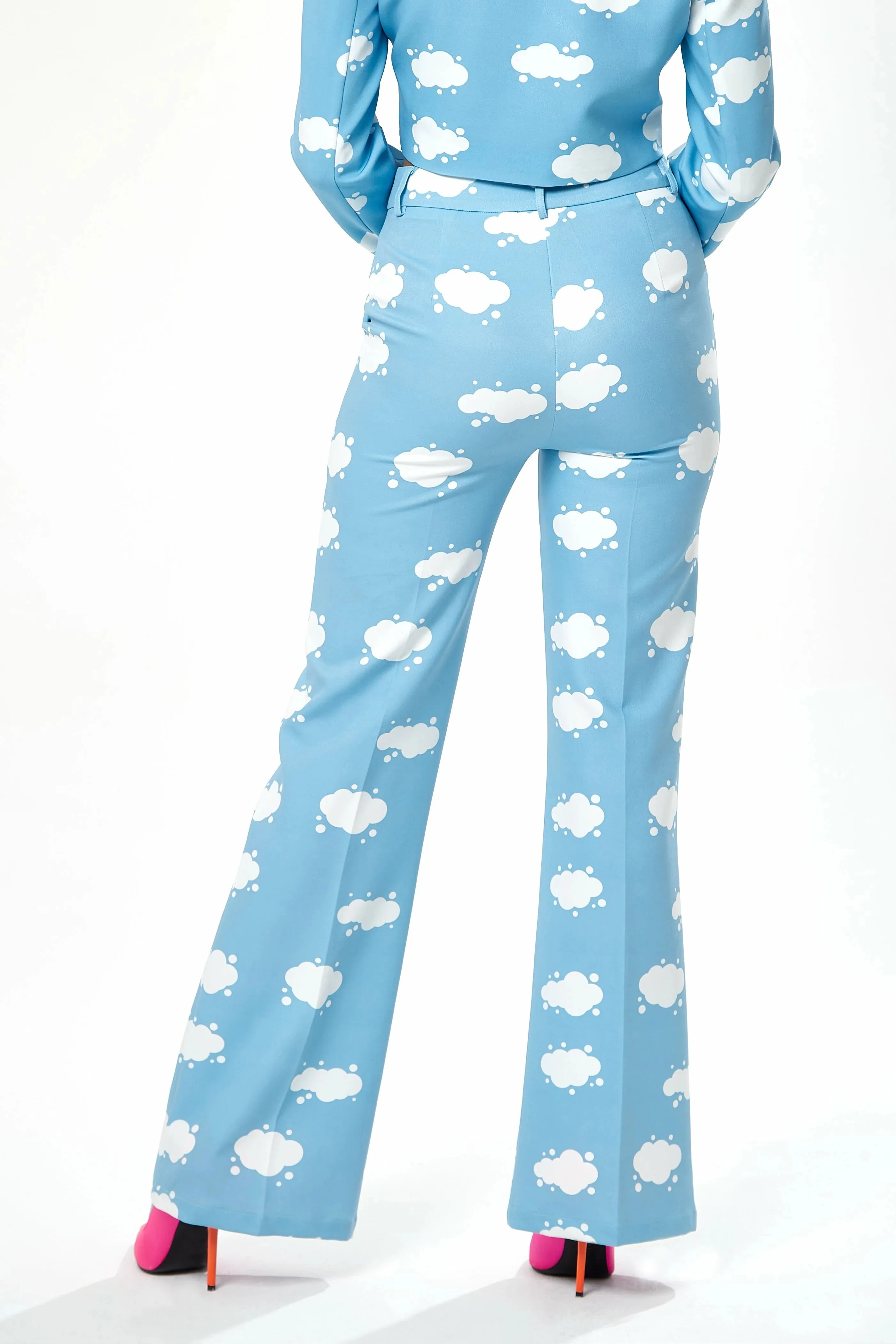 Liquorish Cloud Print Suit Trousers In Blue