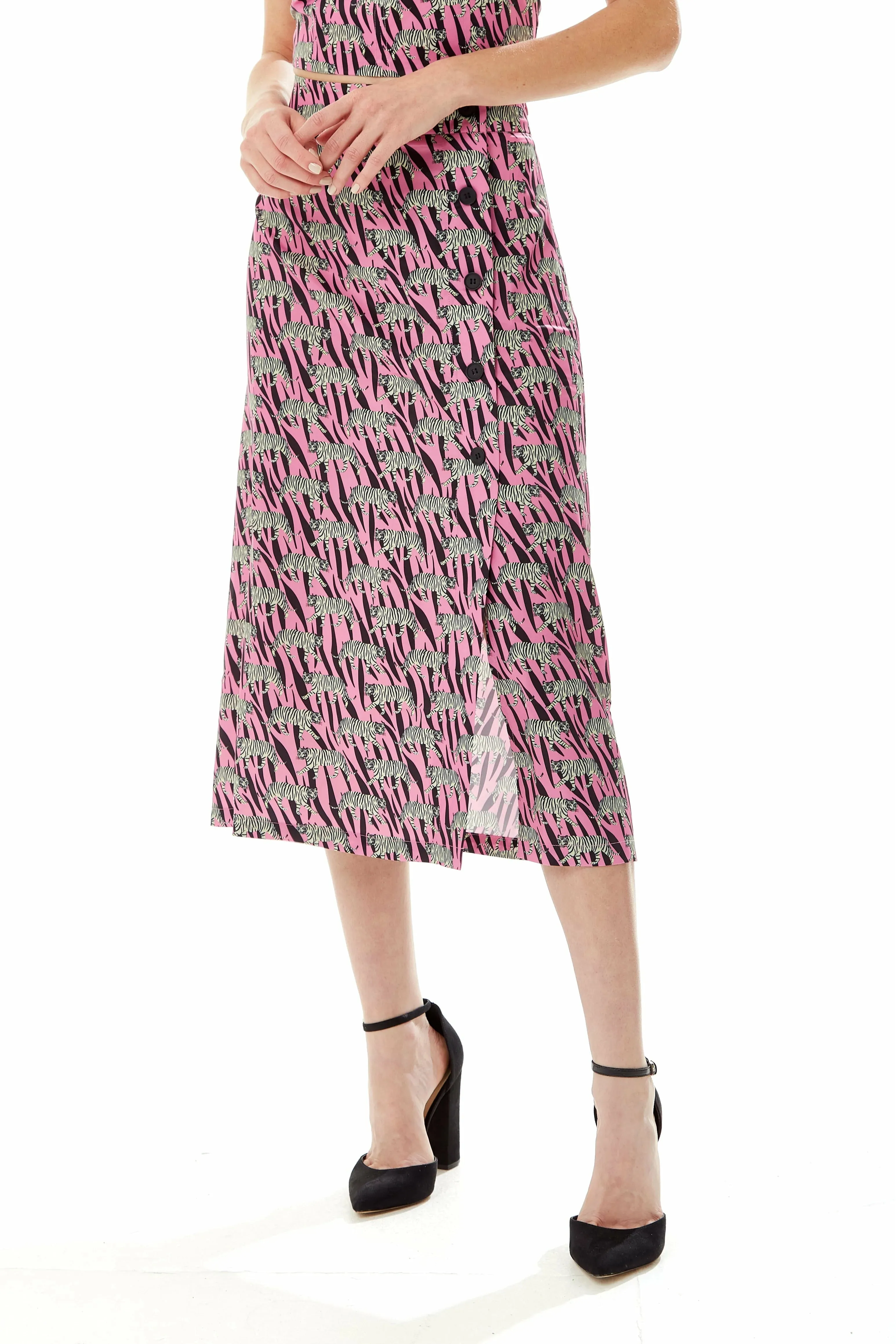 Liquorish Mixed Animal Print Midi Skirt In Purple