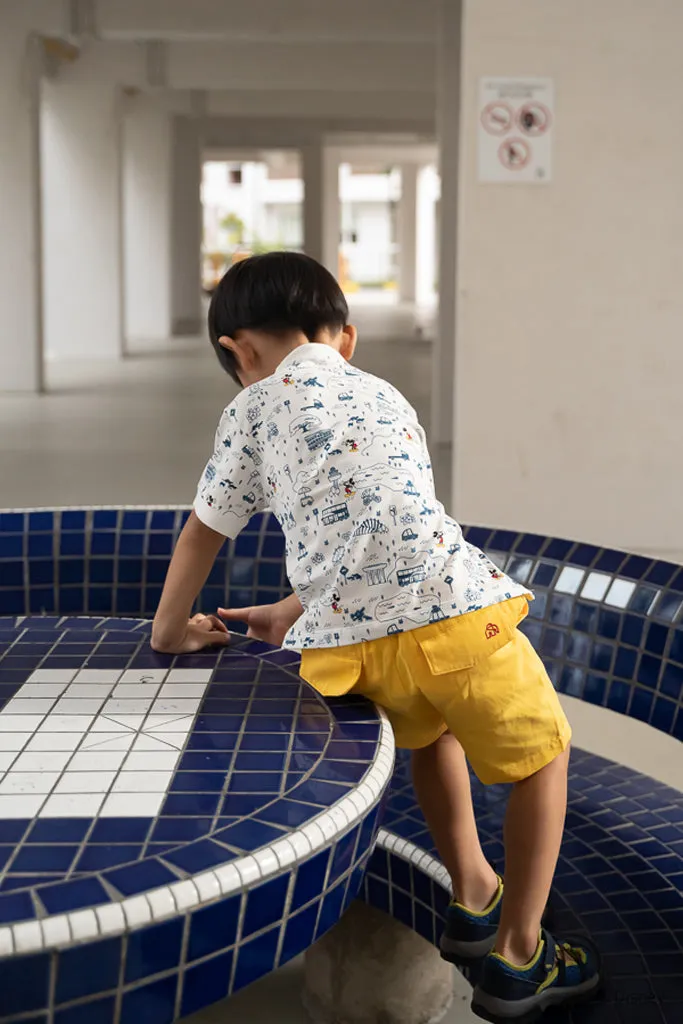 Mandarin-collared Polo Tee - Blue Road Trip Mickey