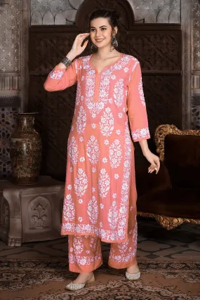 Mohini Peach Chikankari Co-ord Set