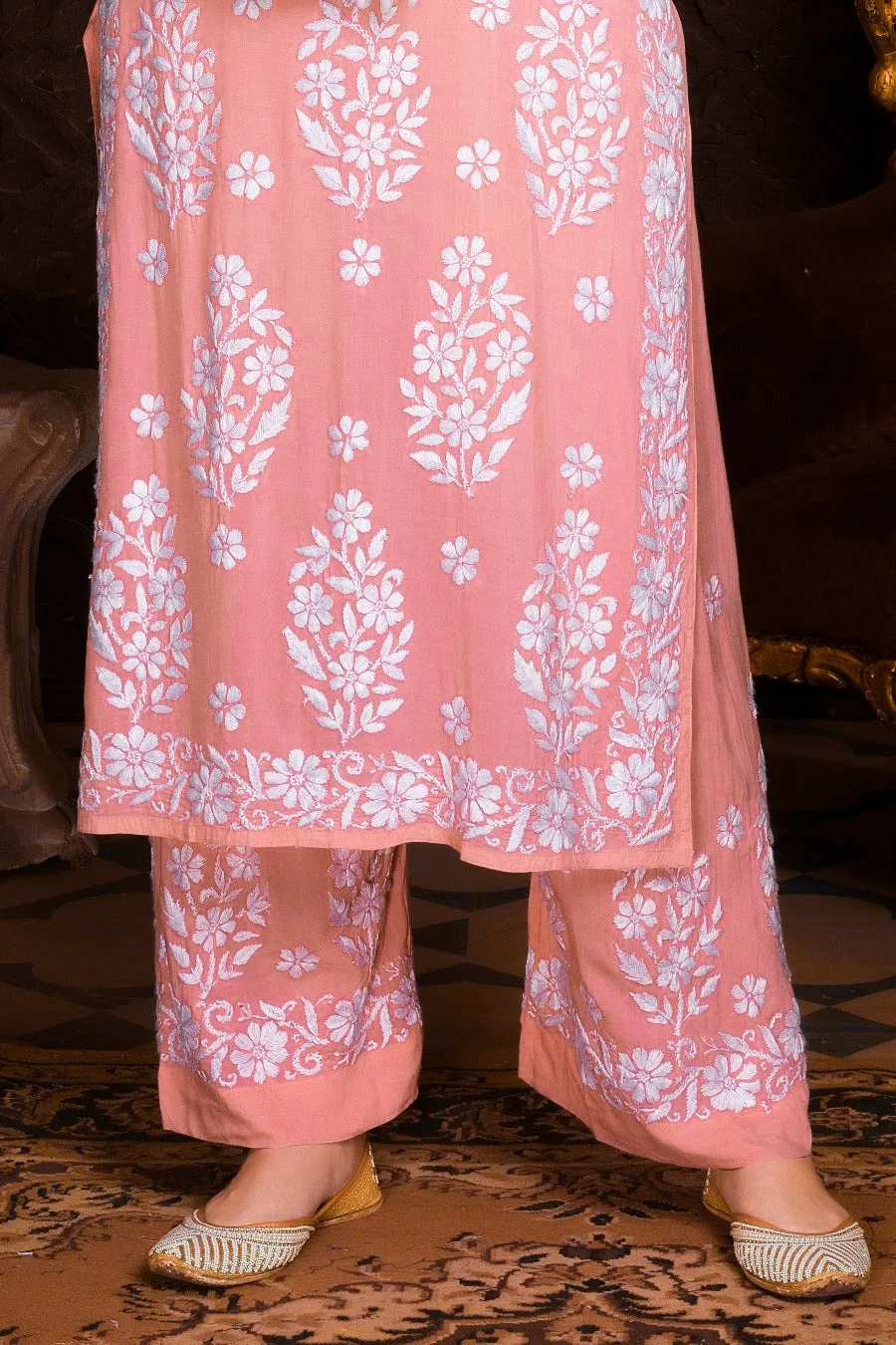 Mohini Peach Chikankari Co-ord Set