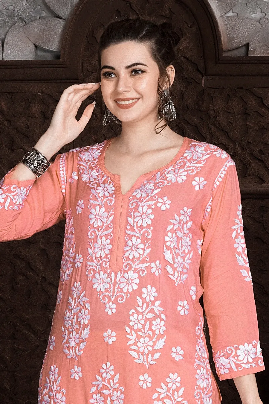 Mohini Peach Chikankari Co-ord Set