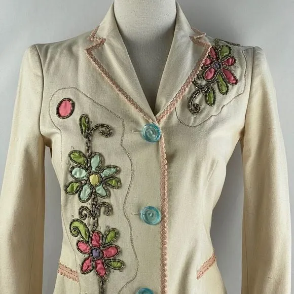 Moschino tanfloral embroidered 3/4 jacket