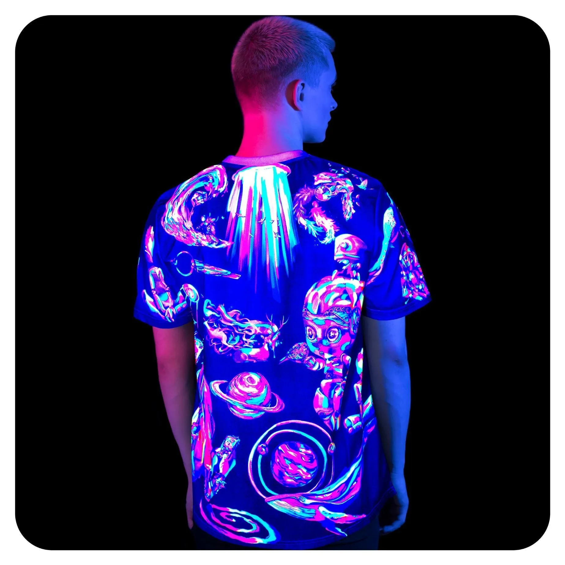 Neon T-Shirt Glow in Ultraviolet Fluorescent Cosmic Black