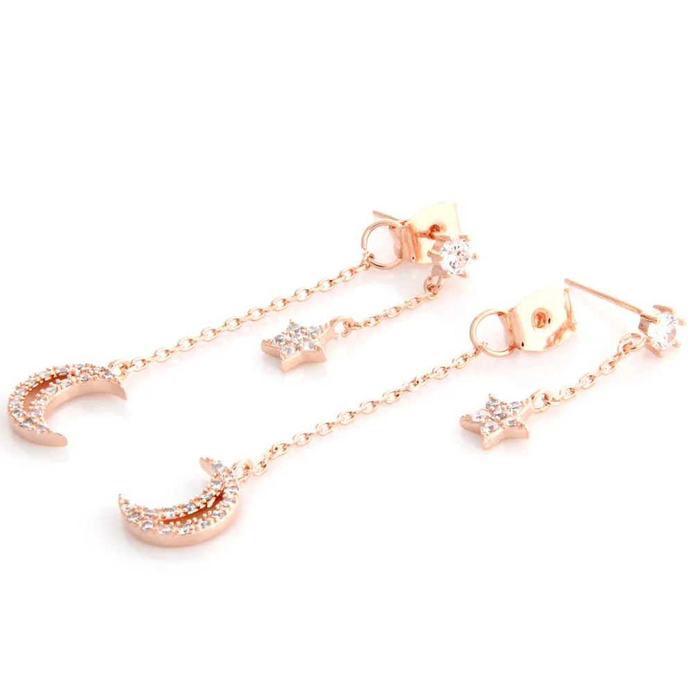 NO.1 Crescent Moon and Star Chain Drop Earrings